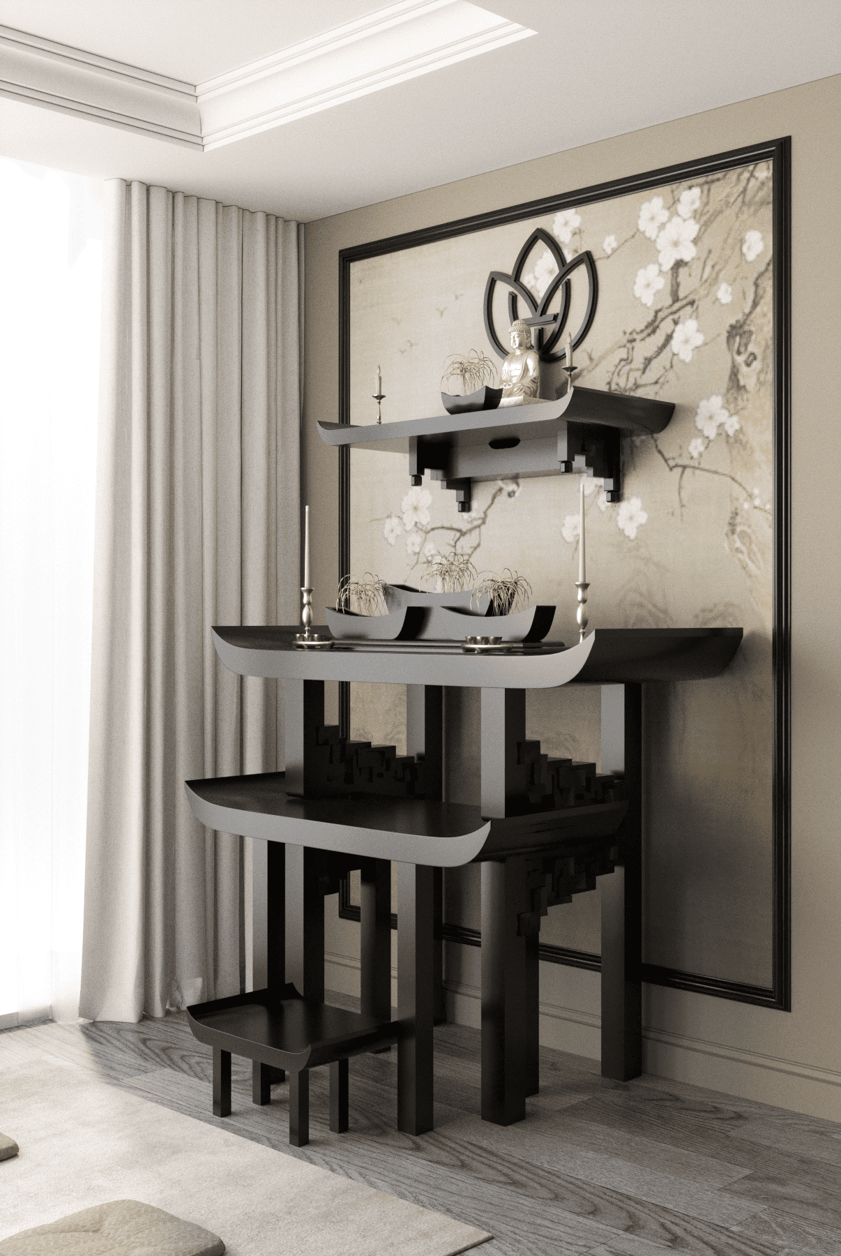 Bàn thờ gia tiên Thiên An màu đen tuyền