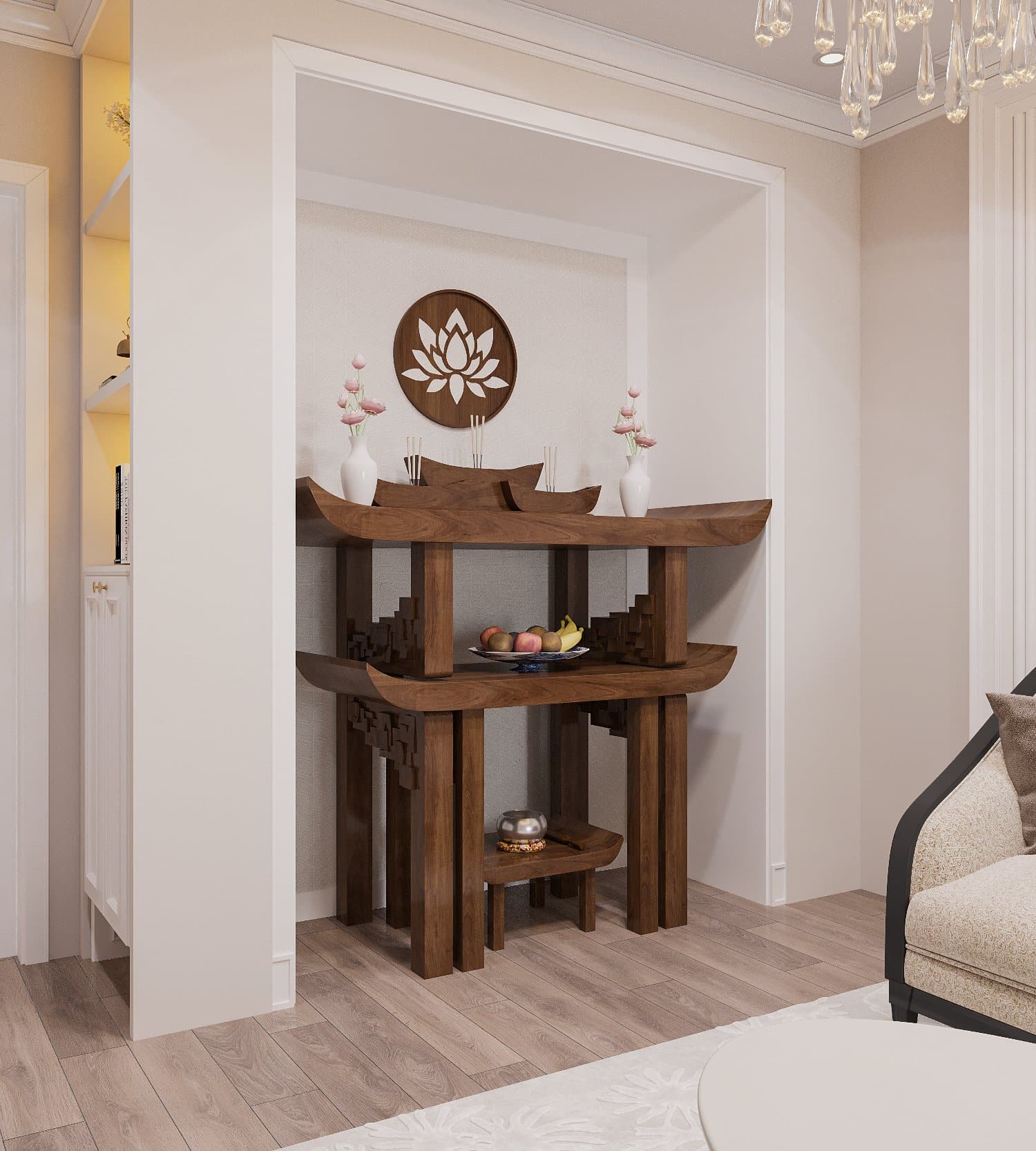 Bàn thờ gia tiên Thiên An màu nâu bách