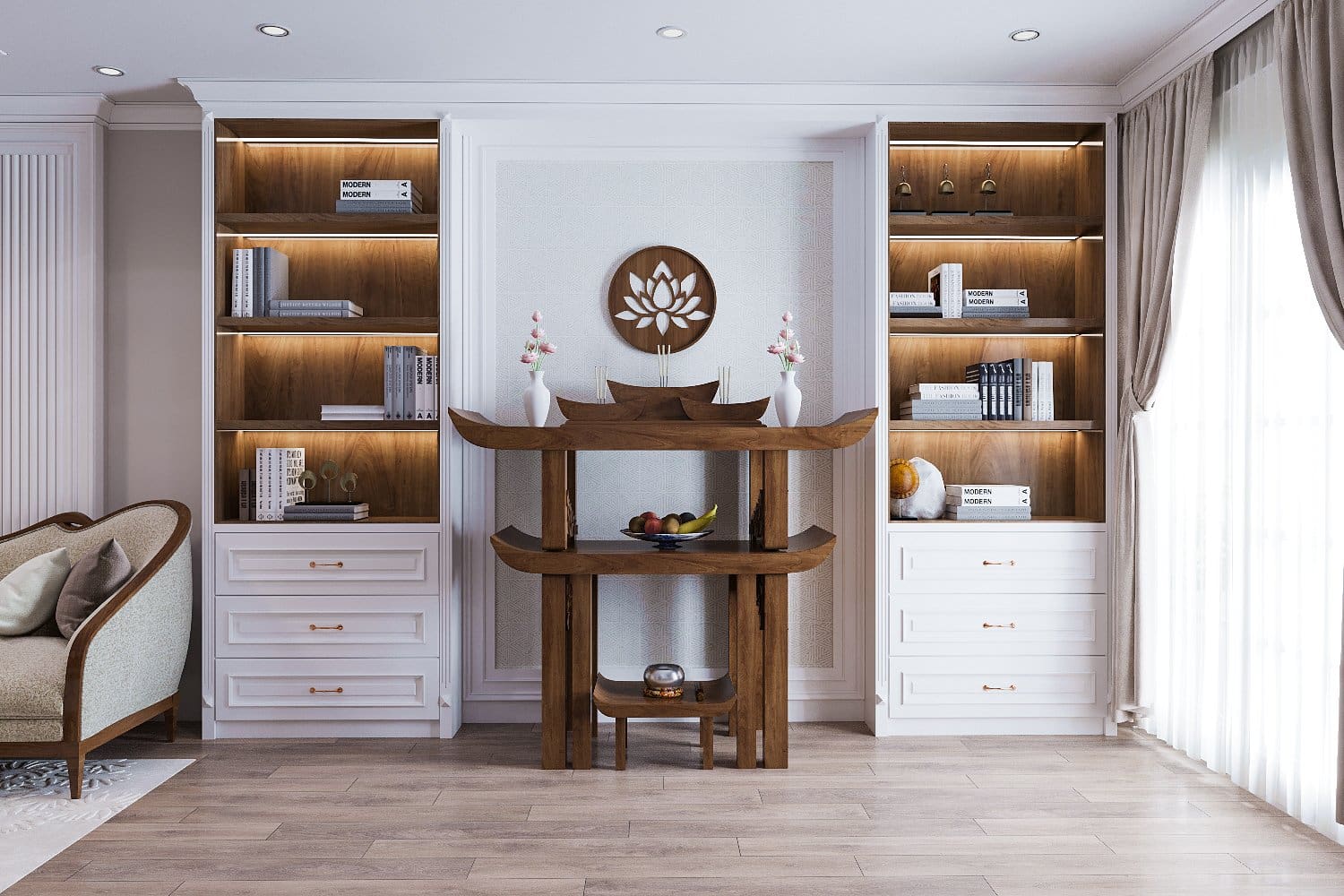 Bàn thờ gia tiên Thiên An màu nâu bách