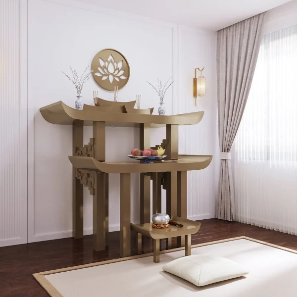Bàn thờ gia tiên Thiên An màu nâu kim