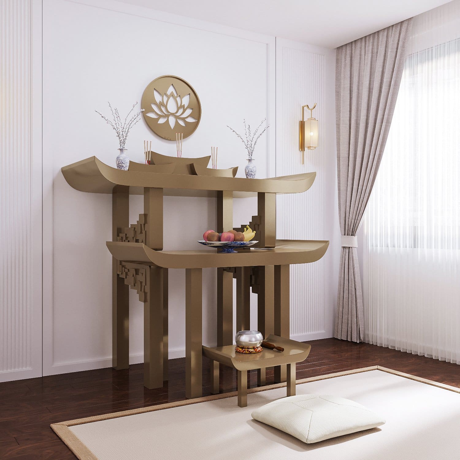 Bàn thờ gia tiên Thiên An màu nâu kim