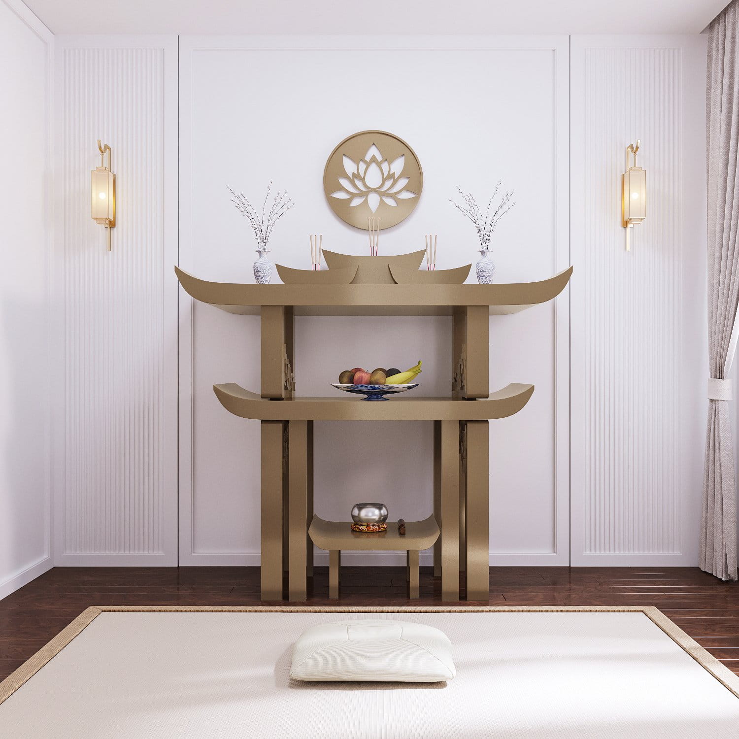 Bàn thờ gia tiên Thiên An màu nâu kim