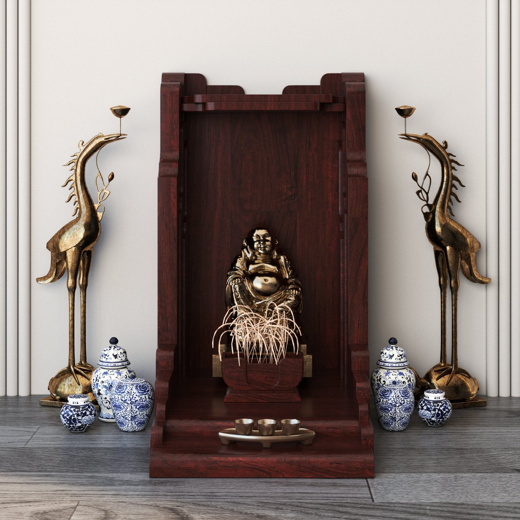 bàn thờ thần tài màu nâu vang