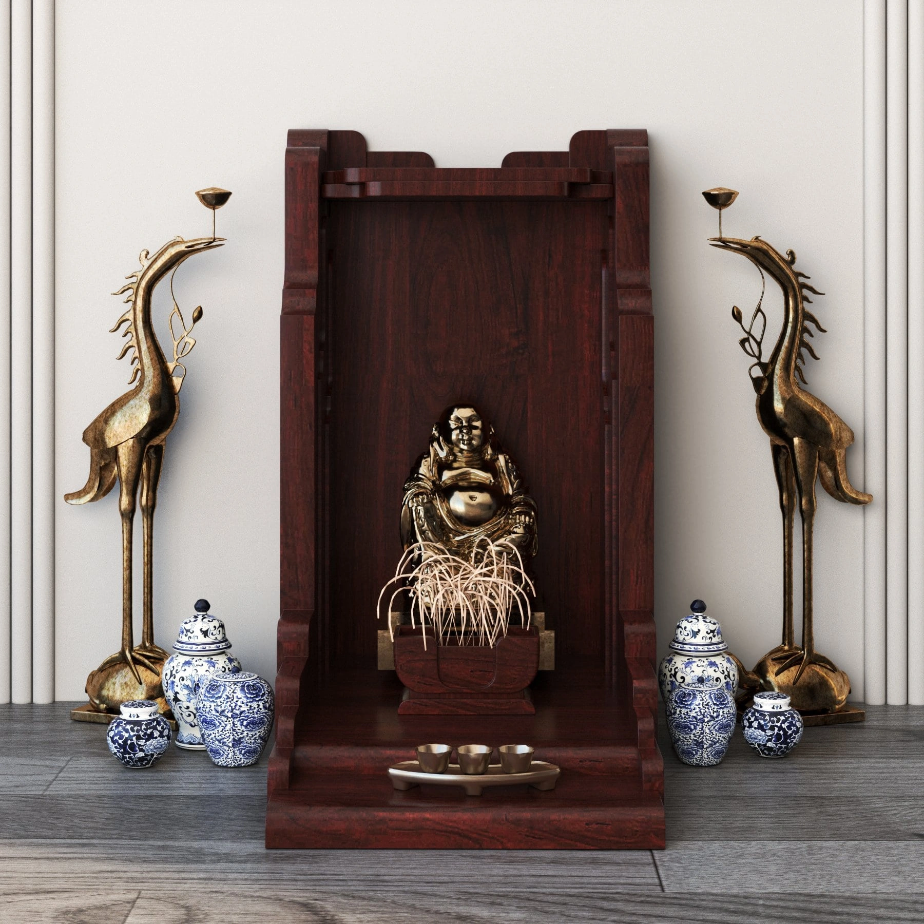 bàn thờ thần tài màu nâu vang
