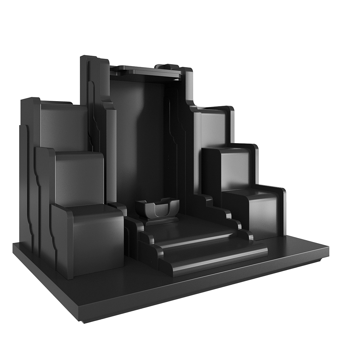 Bàn thờ thần tài tam cấp Nghinh Sơn đen huyền - góc nghiêng