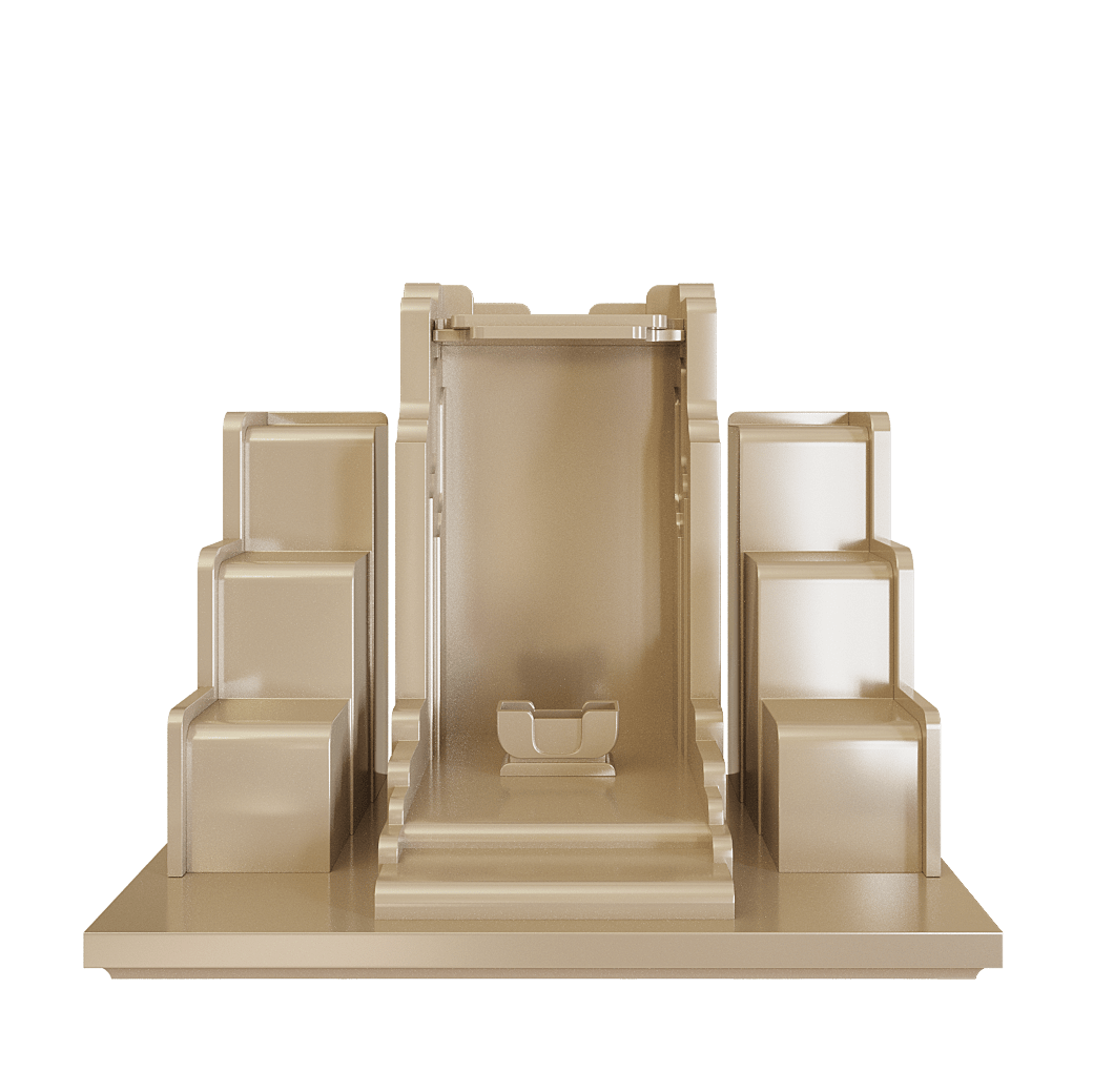 Bàn thờ thần tài tam cấp Nghinh Sơn nâu kim - góc chính diện