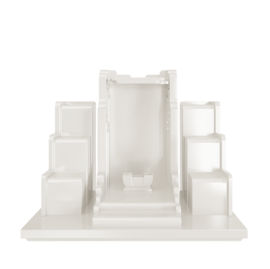 Bàn thờ thần tài tam cấp Nghinh Sơn trắng sứ - góc chính diện