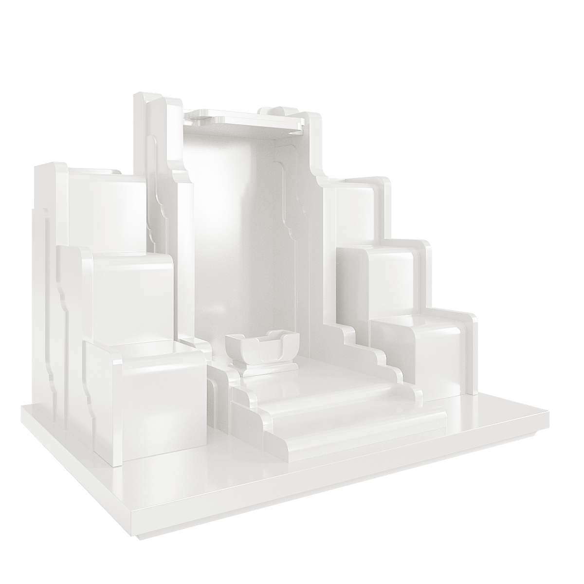 Bàn thờ thần tài tam cấp Nghinh Sơn trắng tuyết - góc nghiêng