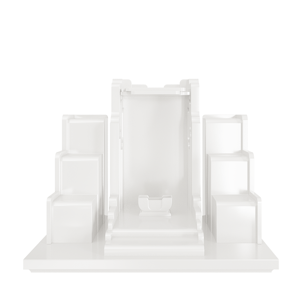 Bàn thờ thần tài tam cấp Nghinh Sơn trắng tuyết - góc chính diện