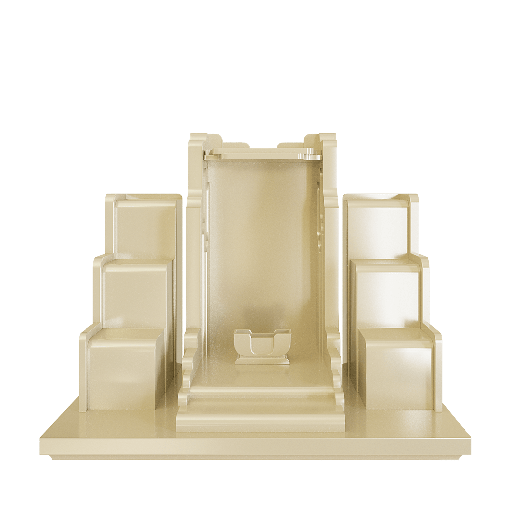 Bàn thờ thần tài tam cấp Nghinh Sơn vàng kim - góc chính diện