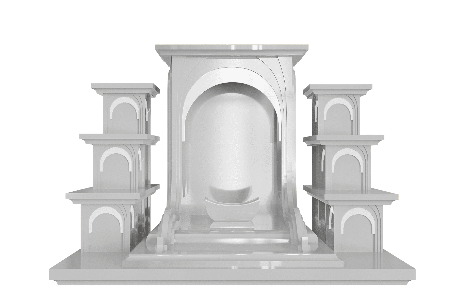 Bàn thờ Thần tài tam cấp Nhật Quang bạch kim góc chính diện