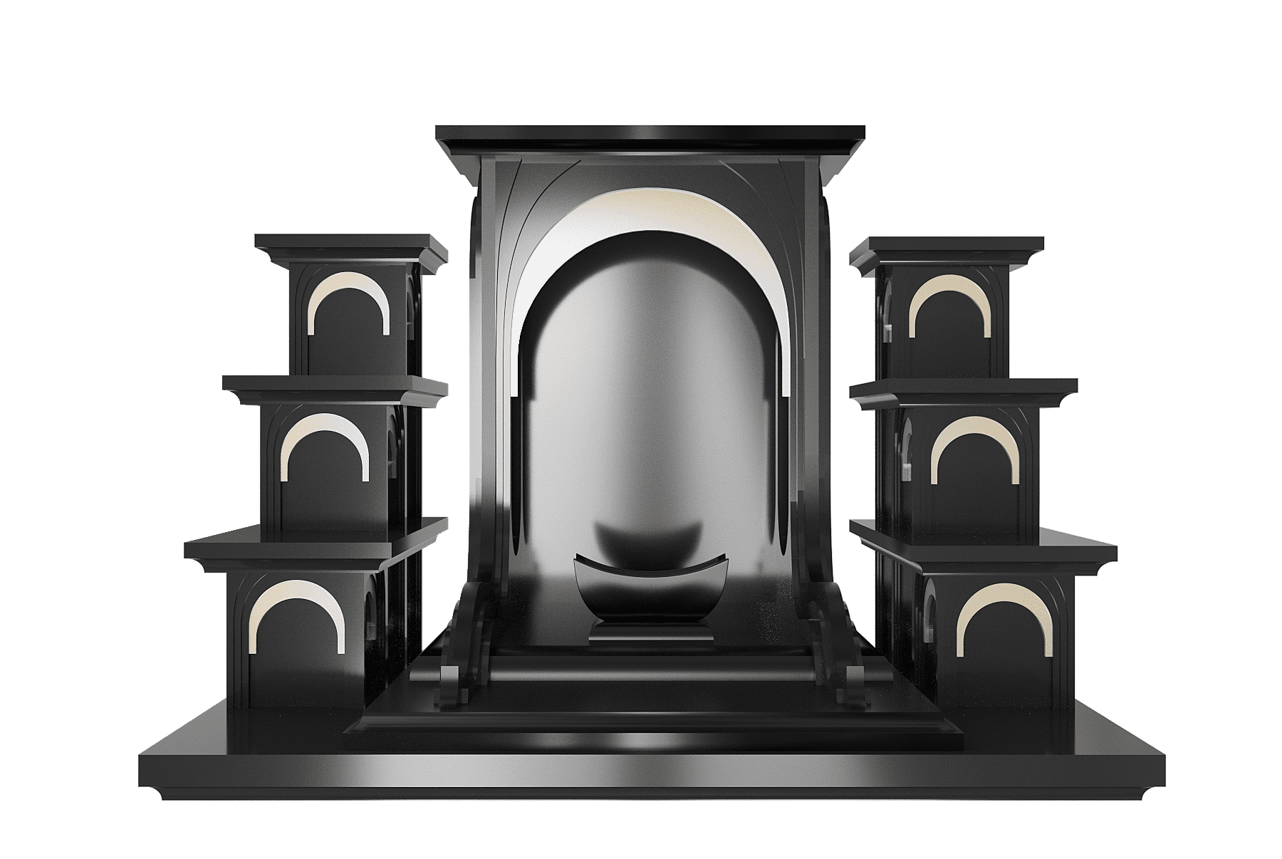 Bàn thờ Thần tài tam cấp Nhật Quang đen huyền góc chính diện