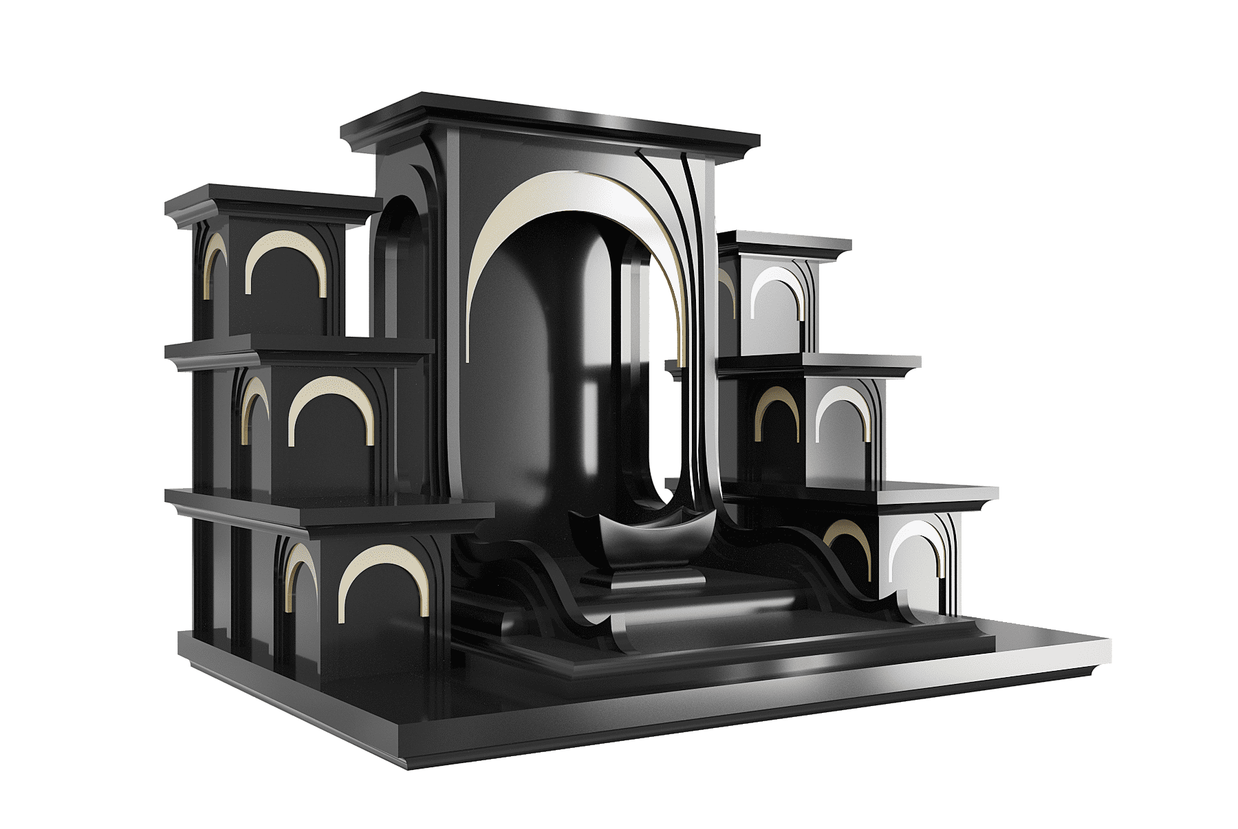 Bàn thờ Thần tài tam cấp Nhật Quang đen huyền góc nghiêng