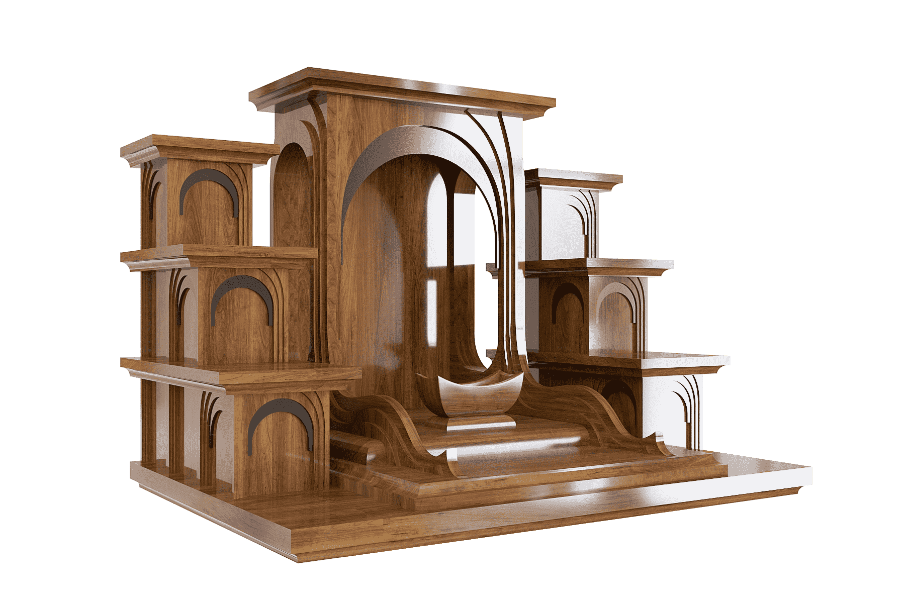 Bàn thờ Thần tài tam cấp Nhật Quang nâu bách góc nghiêng