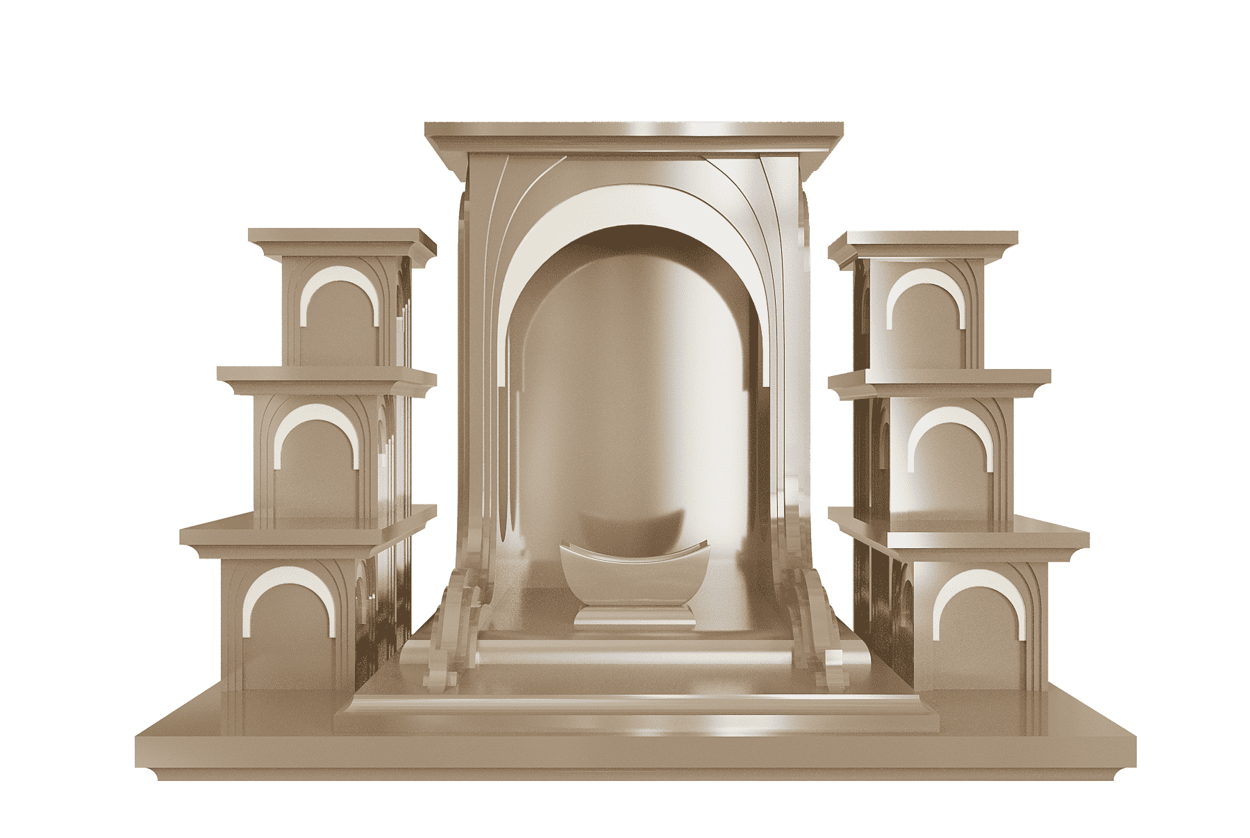 Bàn thờ Thần tài tam cấp Nhật Quang nâu kim góc chính diện