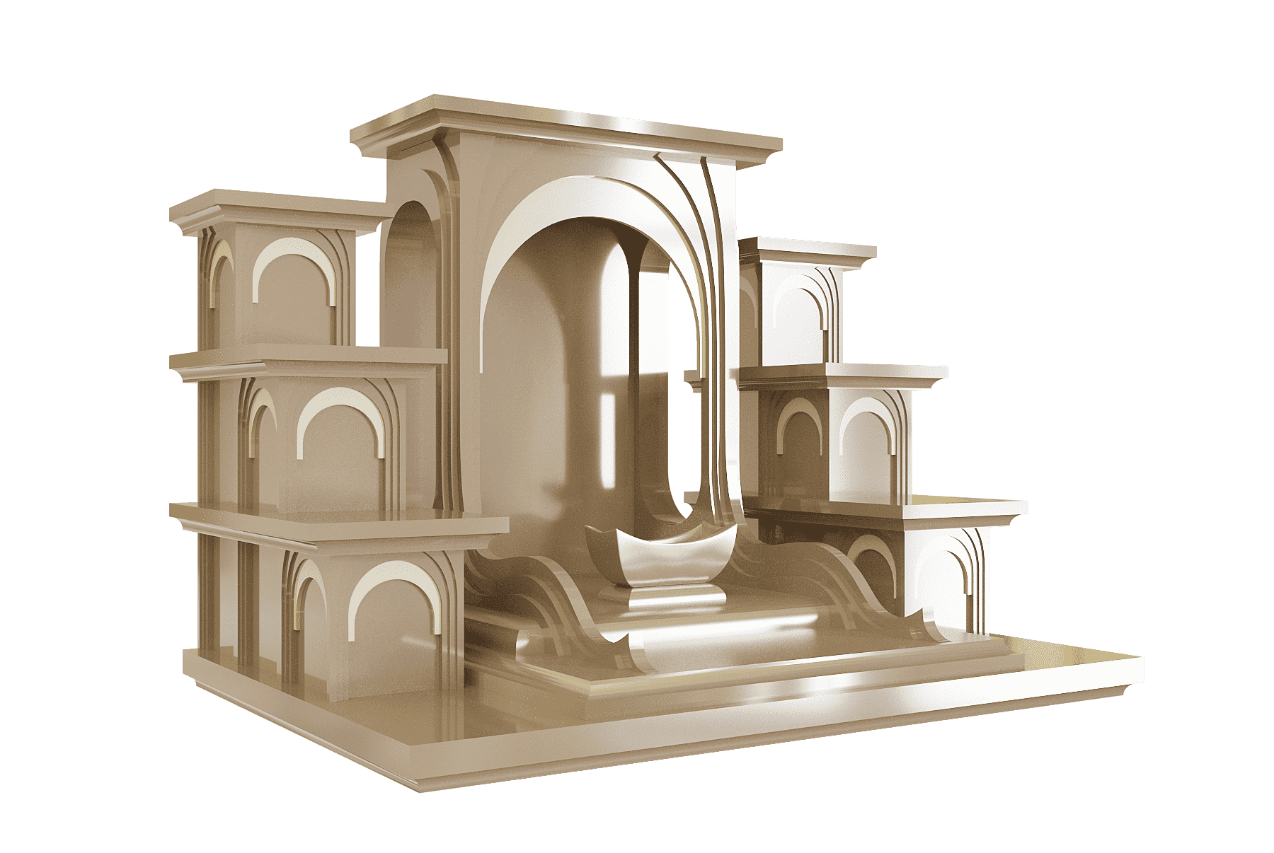 Bàn thờ Thần tài tam cấp Nhật Quang nâu kim góc nghiêng