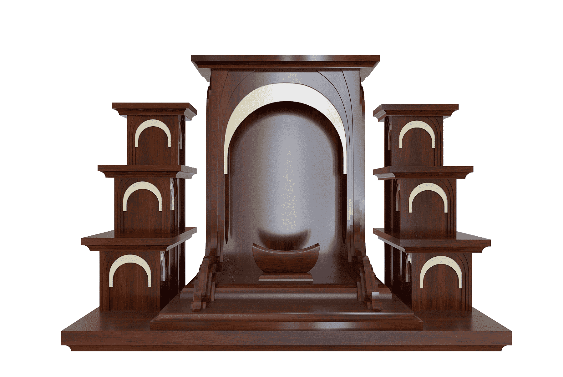 Bàn thờ Thần tài tam cấp Nhật Quang nâu vang góc chính diện