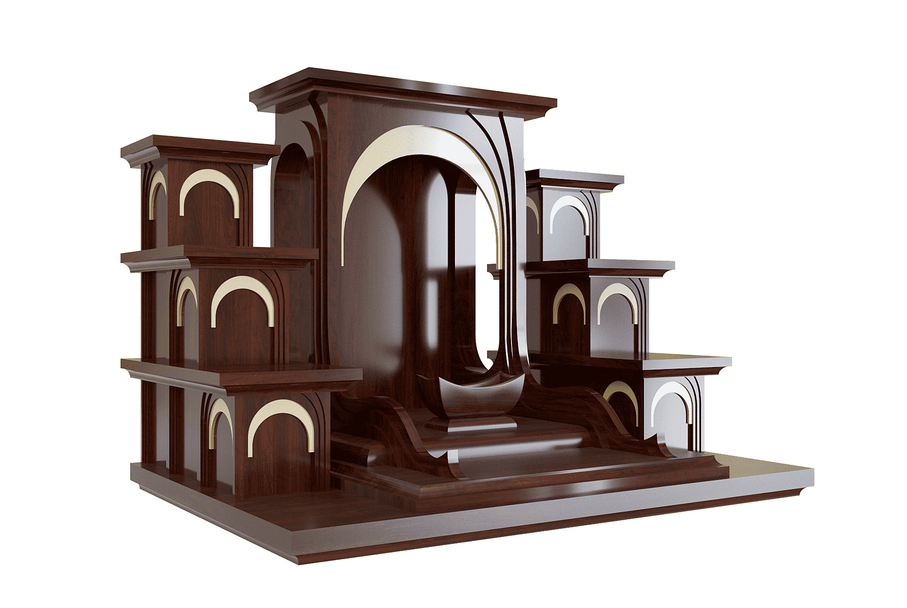 Bàn thờ Thần tài tam cấp Nhật Quang nâu vang góc nghiêng