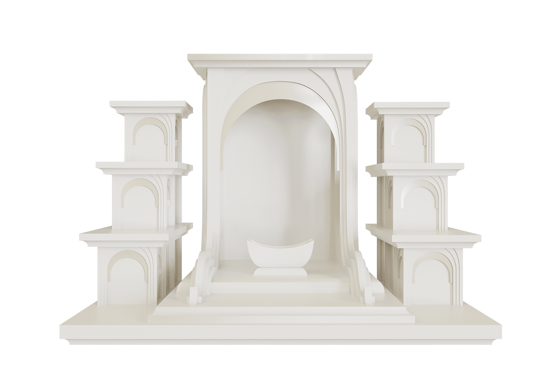 Bàn thờ Thần tài tam cấp Nhật Quang trắng sứ góc chính diện