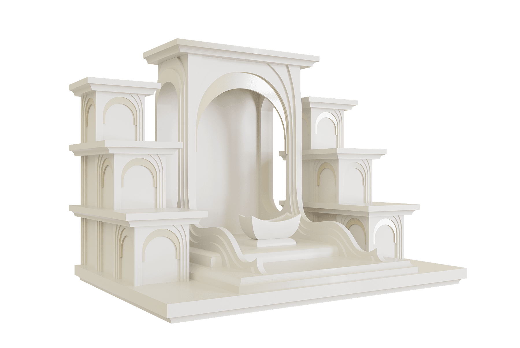 Bàn thờ Thần tài tam cấp Nhật Quang trắng sứ góc nghiêng