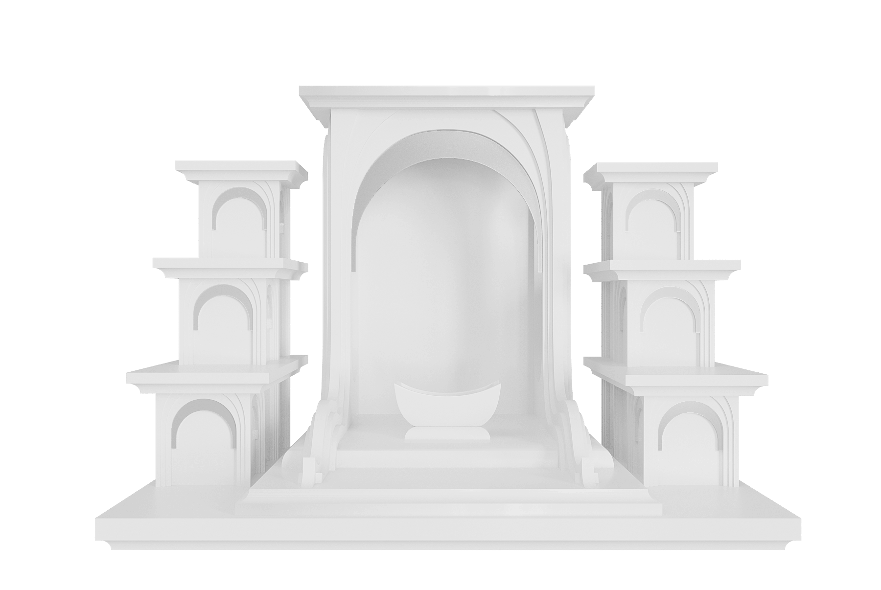 Bàn thờ Thần tài tam cấp Nhật Quang trắng tuyết góc chính diện