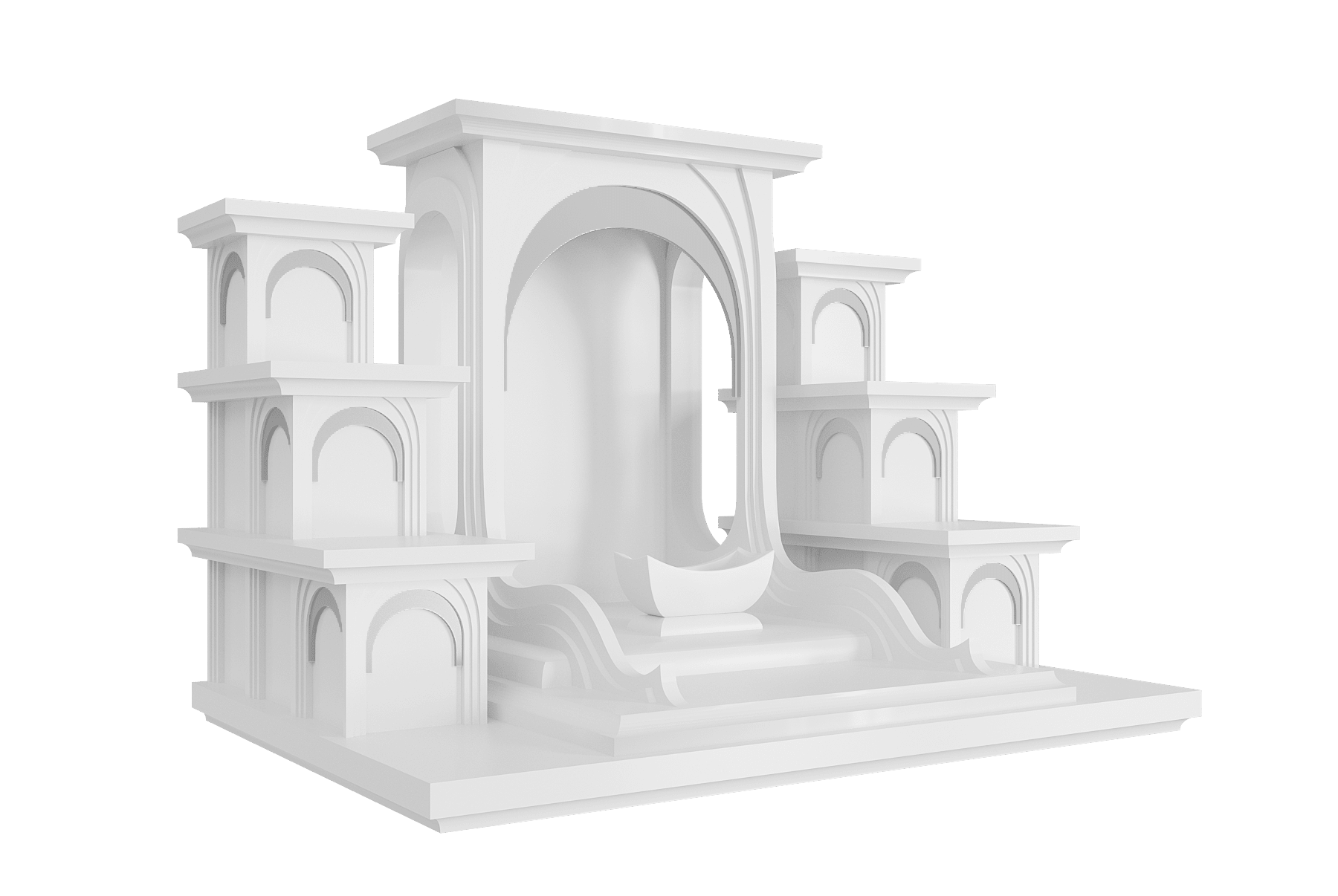 Bàn thờ Thần tài tam cấp Nhật Quang trắng tuyết góc nghiêng