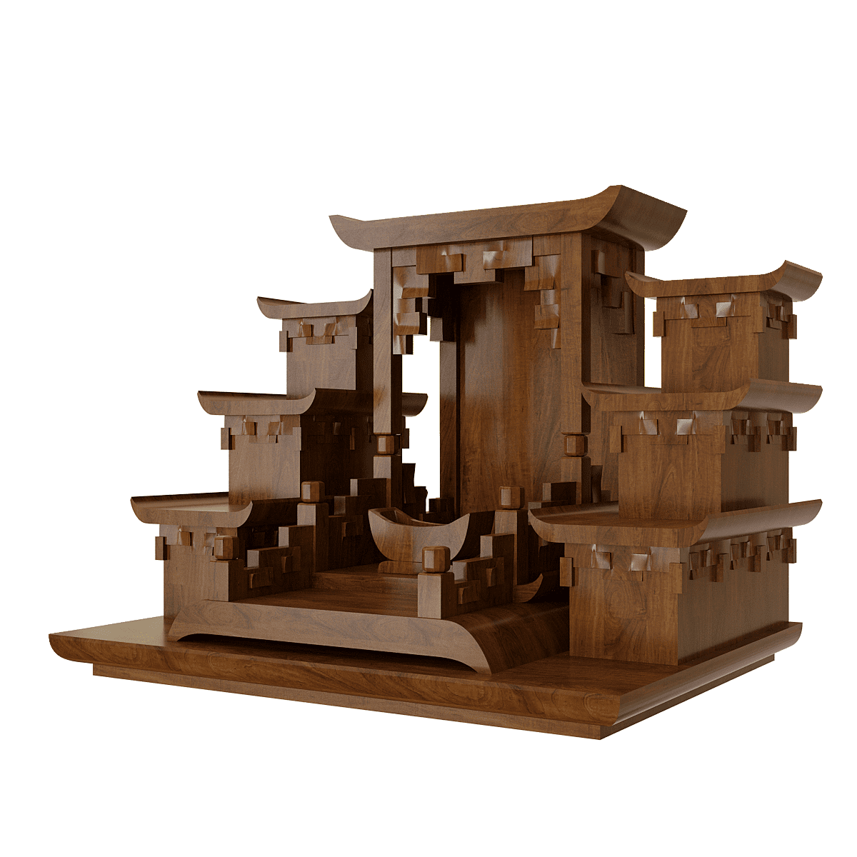 ban-tho-than-tai-tam-cap-thien-an-nau-bach-02 bàn thờ thần tài tam cấp thiên an nâu bách góc nghiêng