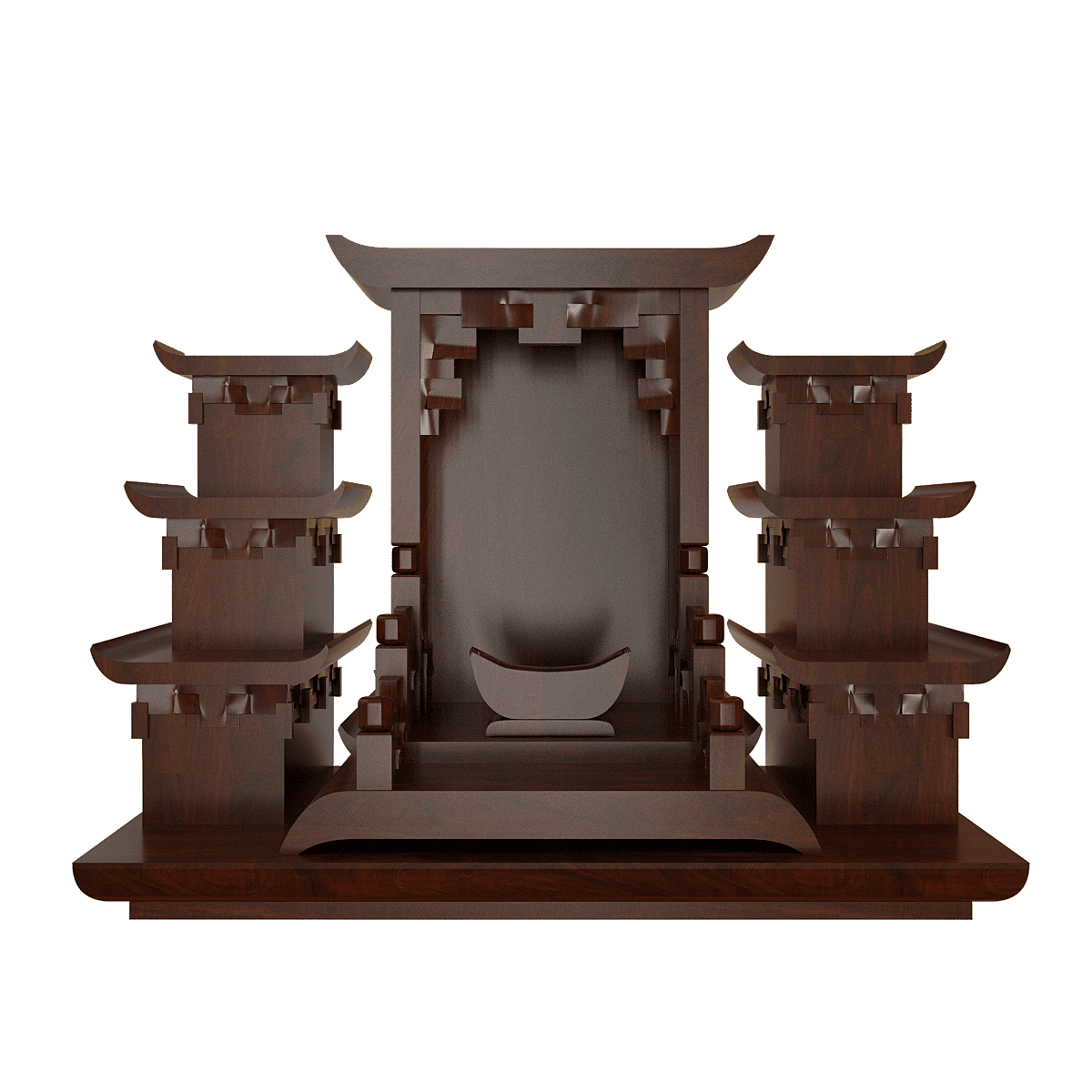 ban-tho-than-tai-tam-cap-thien-an-nau-vang-01 bàn thờ thần tài tam cấp thiên an nâu vang góc chính diện