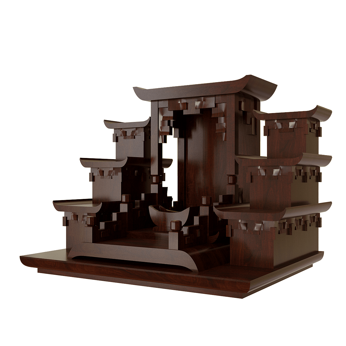 ban-tho-than-tai-tam-cap-thien-an-nau-vang-02 bàn thờ thần tài tam cấp thiên an nâu vang góc nghiêng