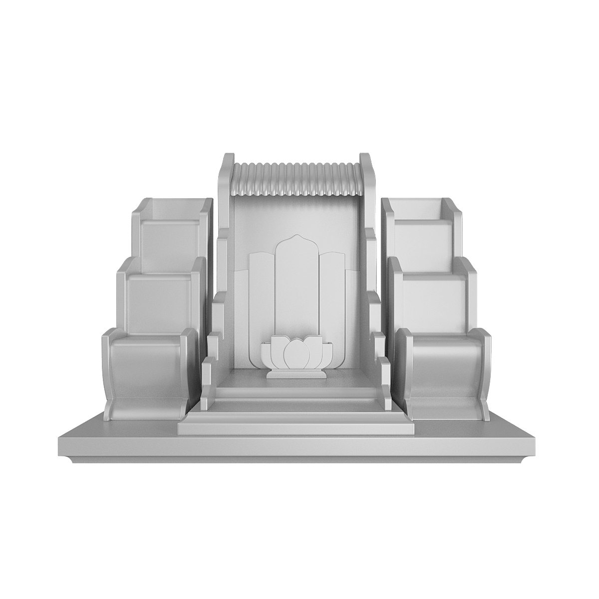 Bàn thờ thần tài tam cấp vạn liên bạch kim góc chính diện