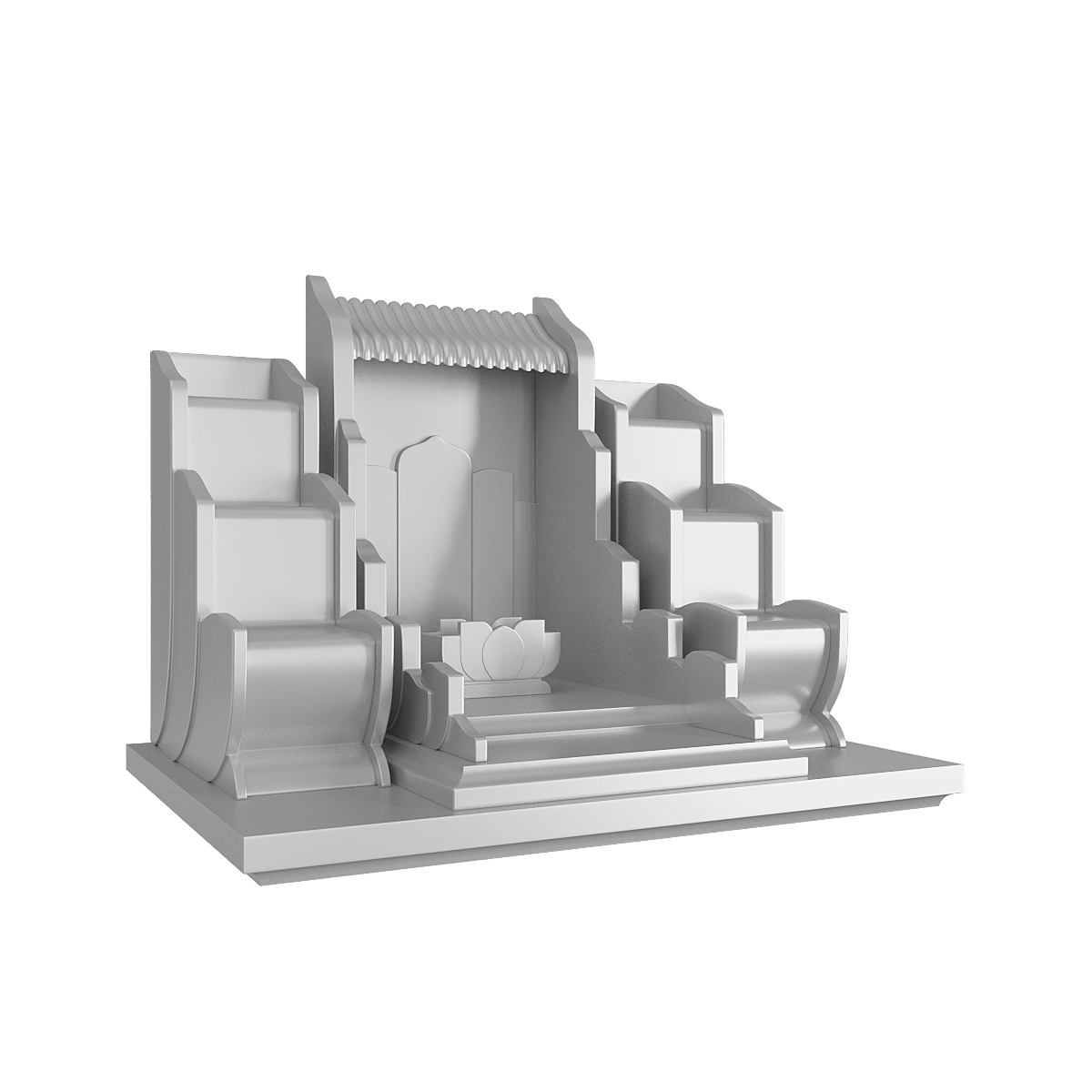 Bàn thờ thần tài tam cấp vạn liên bạch kim góc nghiêng