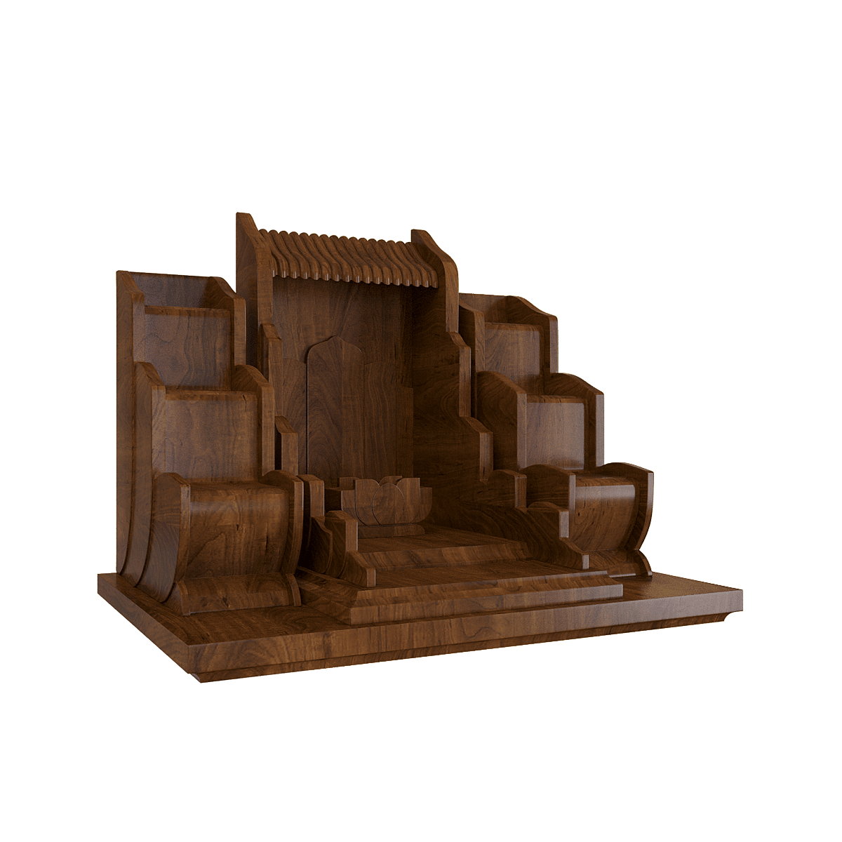 bàn thờ thần tài tam cấp vạn liên nâu bách góc nghiêng