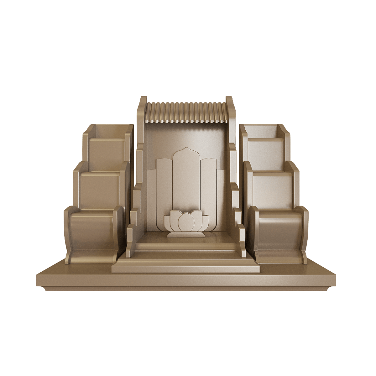 bàn thờ thần tài tam cấp vạn liên nâu kim góc chính diện