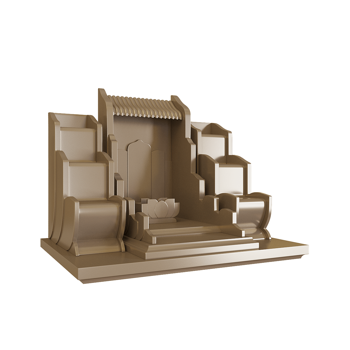 bàn thờ thần tài tam cấp vạn liên nâu kim góc nghiêng