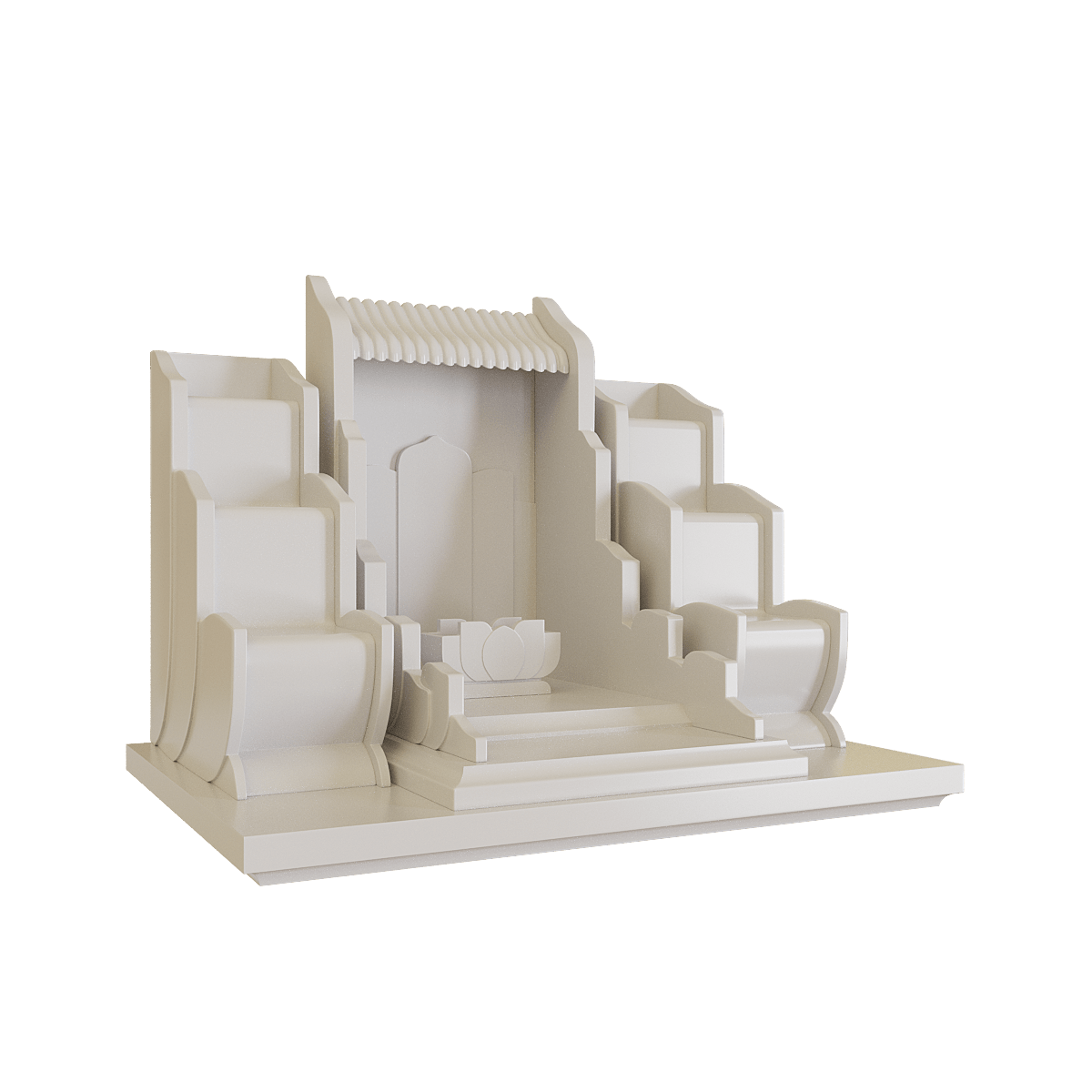 bàn thờ thần tài tam cấp vạn liên trắng sứ góc nghiêng