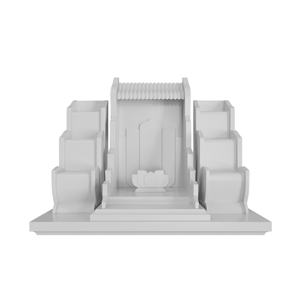 bàn thờ thần tài tam cấp vạn liên trắng tuyết góc chính diện