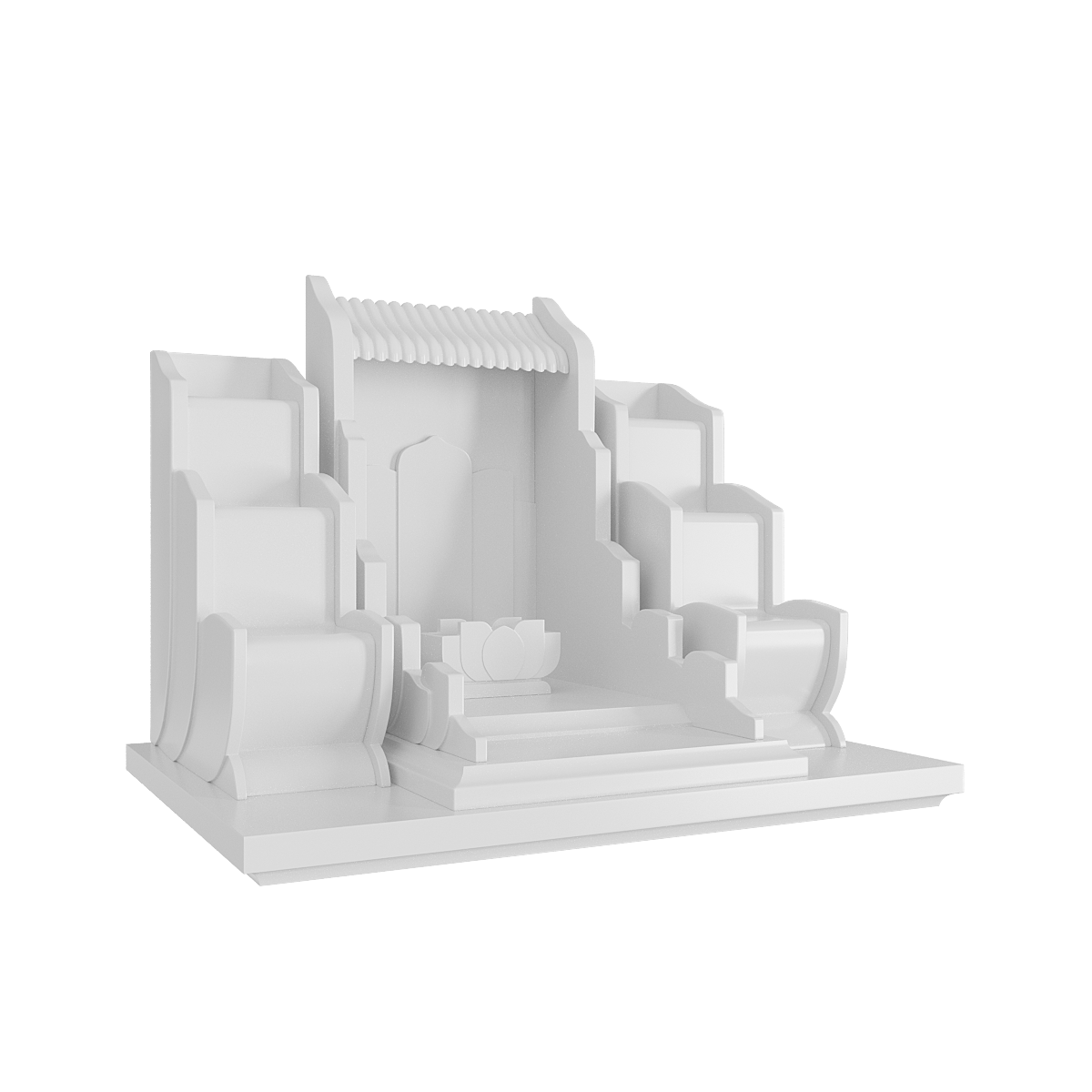 bàn thờ thần tài tam cấp vạn liên trắng tuyết góc nghiêng