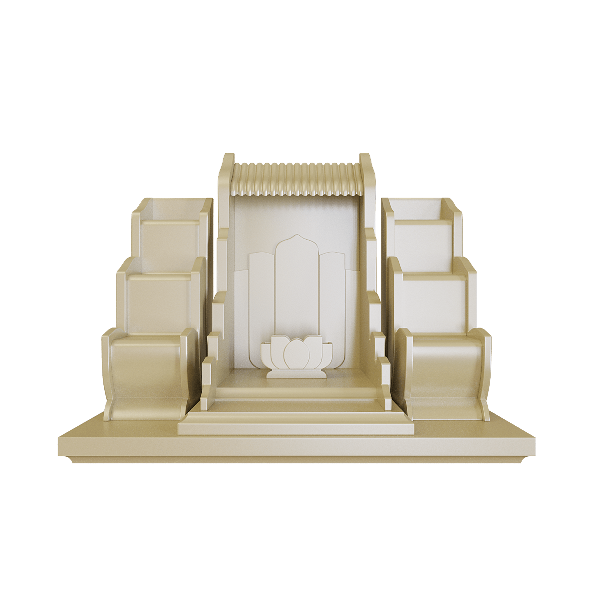 bàn thờ thần tài tam cấp vạn liên vàng kim góc chính diện