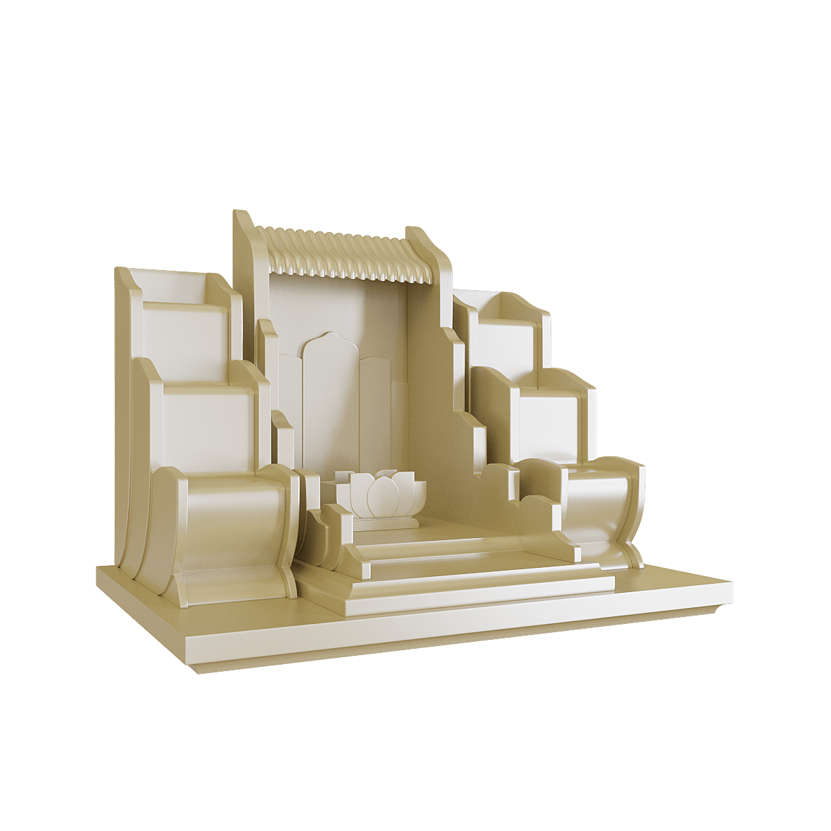 bàn thờ thần tài tam cấp vạn liên vàng kim góc nghiêng