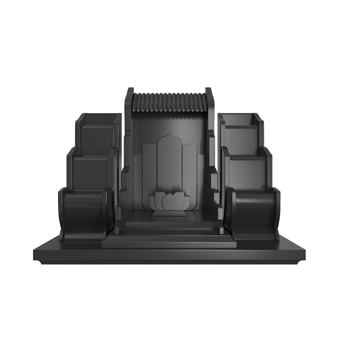 bàn thờ thần tài tam cấp vạn liên đen huyền góc chính diện