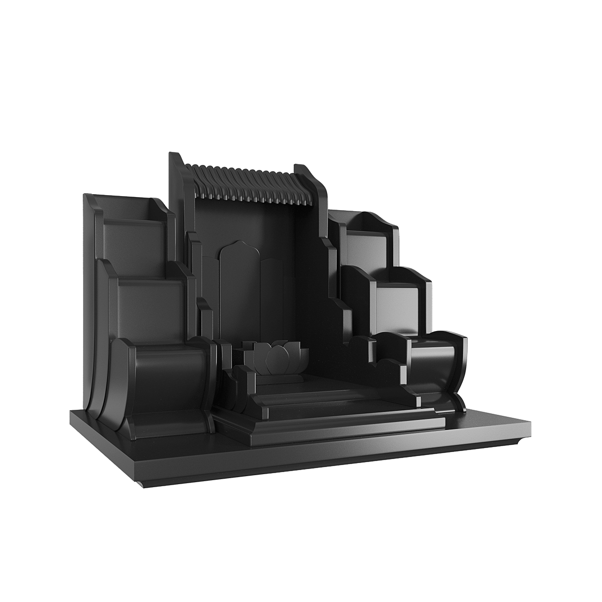 bàn thờ thần tài tam cấp đen huyền góc nghiêng