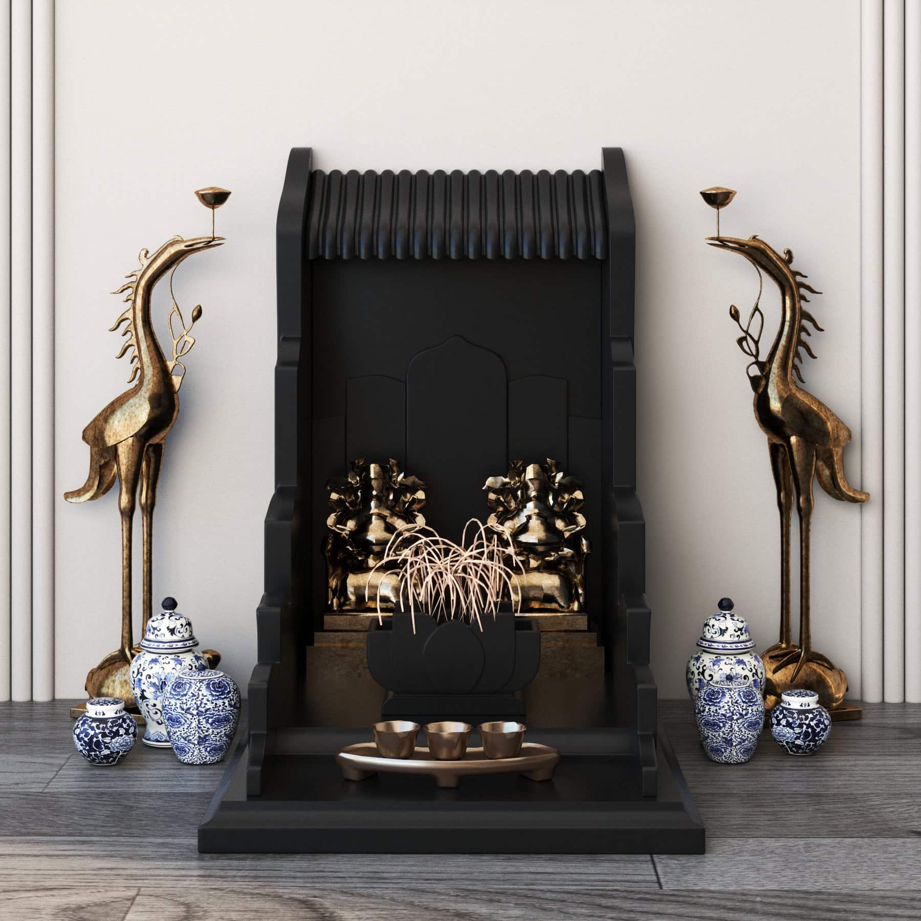 bàn thờ thần tài vạn liên góc chính diện