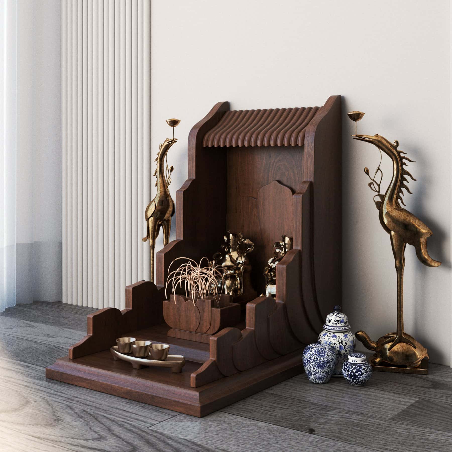 góc nghiêng bàn thờ thần tài vạn liên