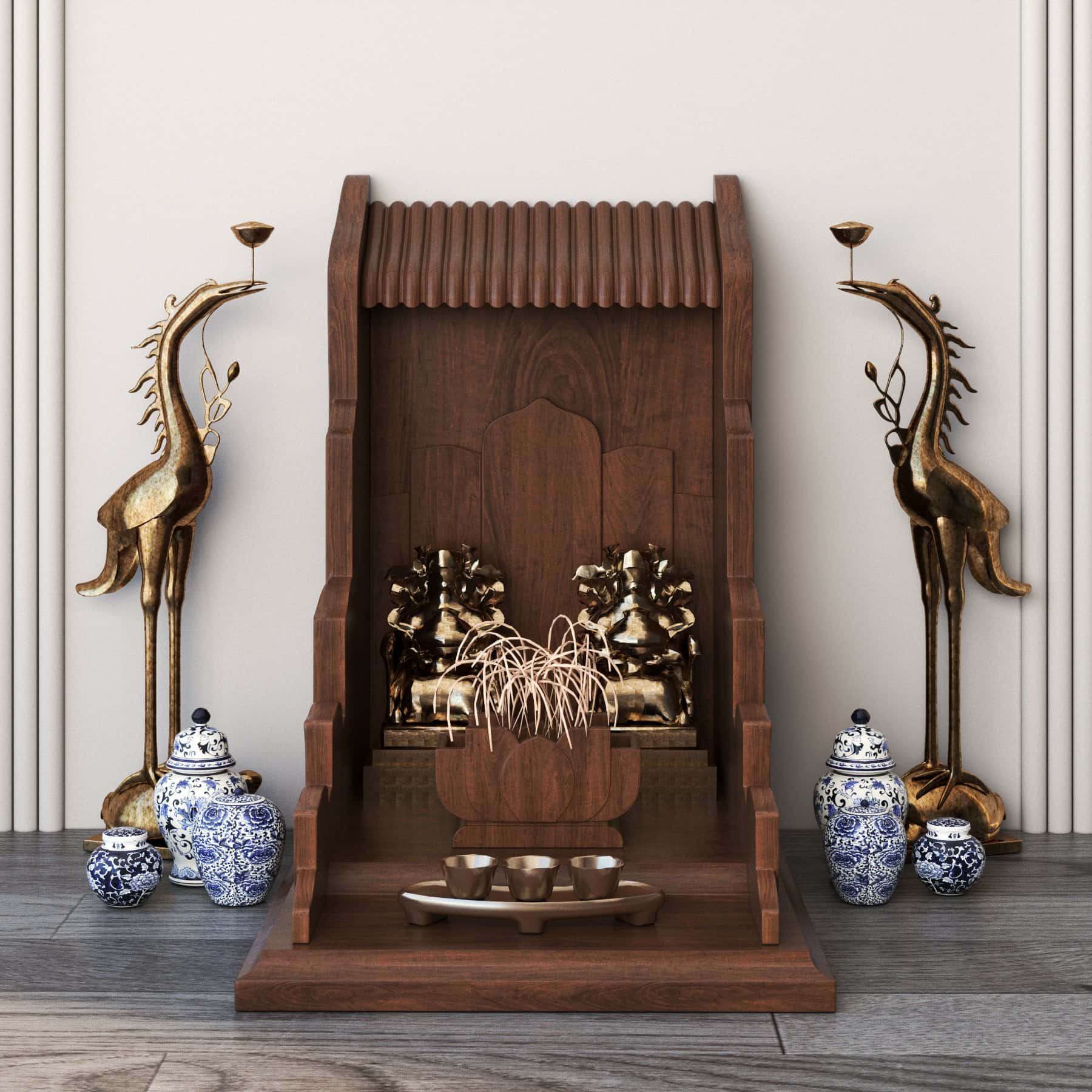 bàn thờ thần tài vạn liên nâu vang