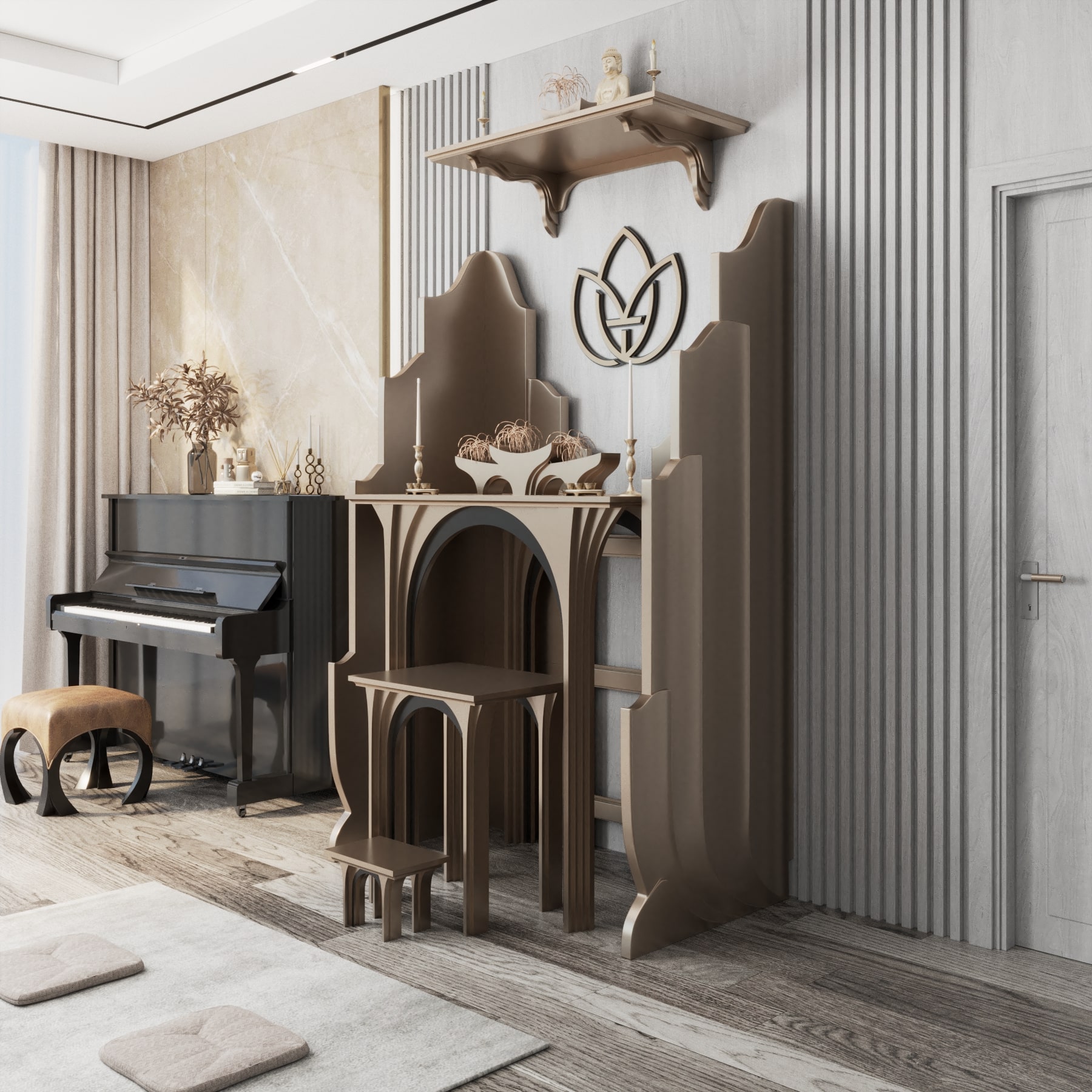 vach-ban-tho-van-lien-nau-kim-03 Khung cảnh vách bàn thờ Vạn Liên - bàn thờ gia tiên Nhật Quang góc nghiêng