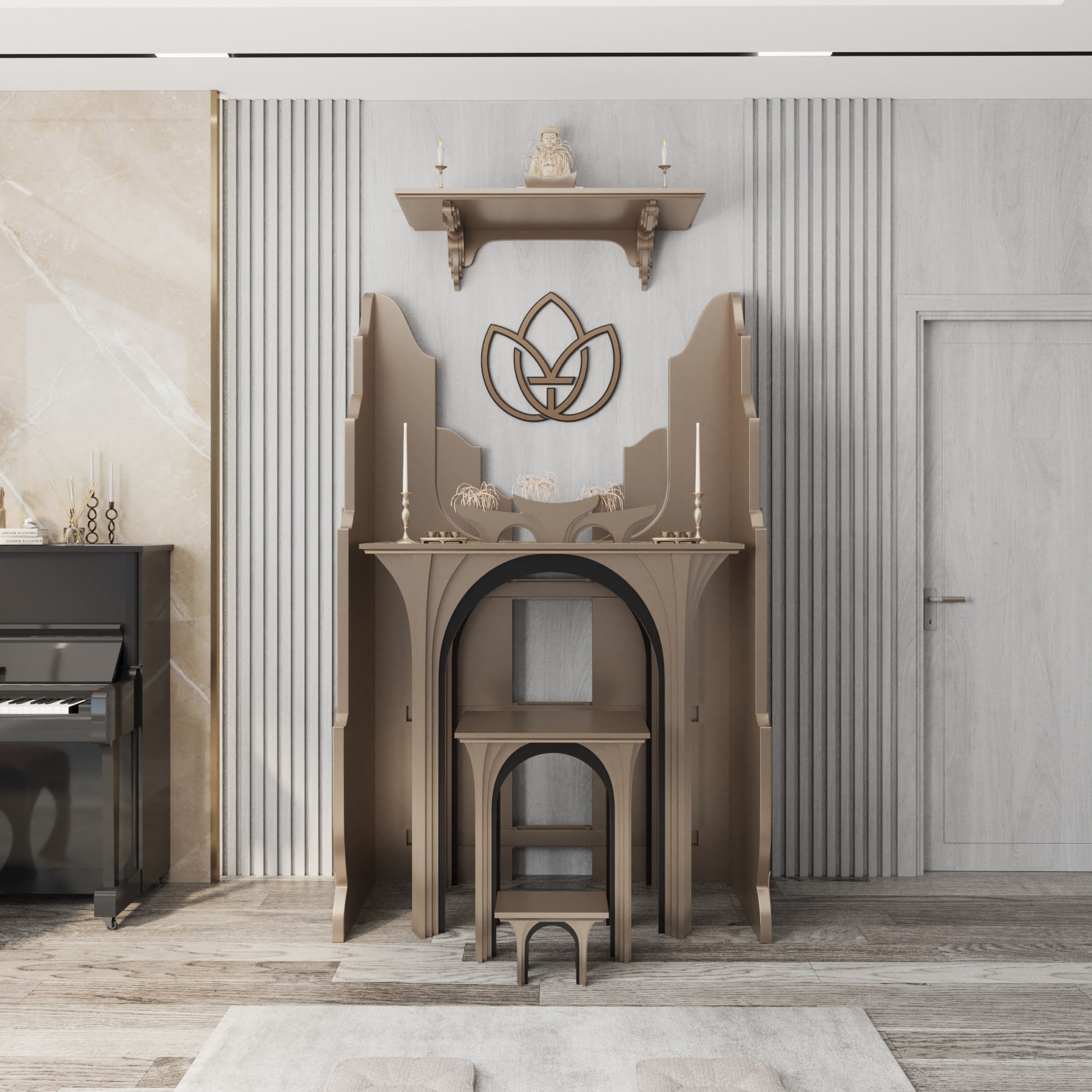 vach-ban-tho-van-lien-nau-kim-04 Khung cảnh vách bàn thờ Vạn Liên - bàn thờ gia tiên Nhật Quang góc chính diện