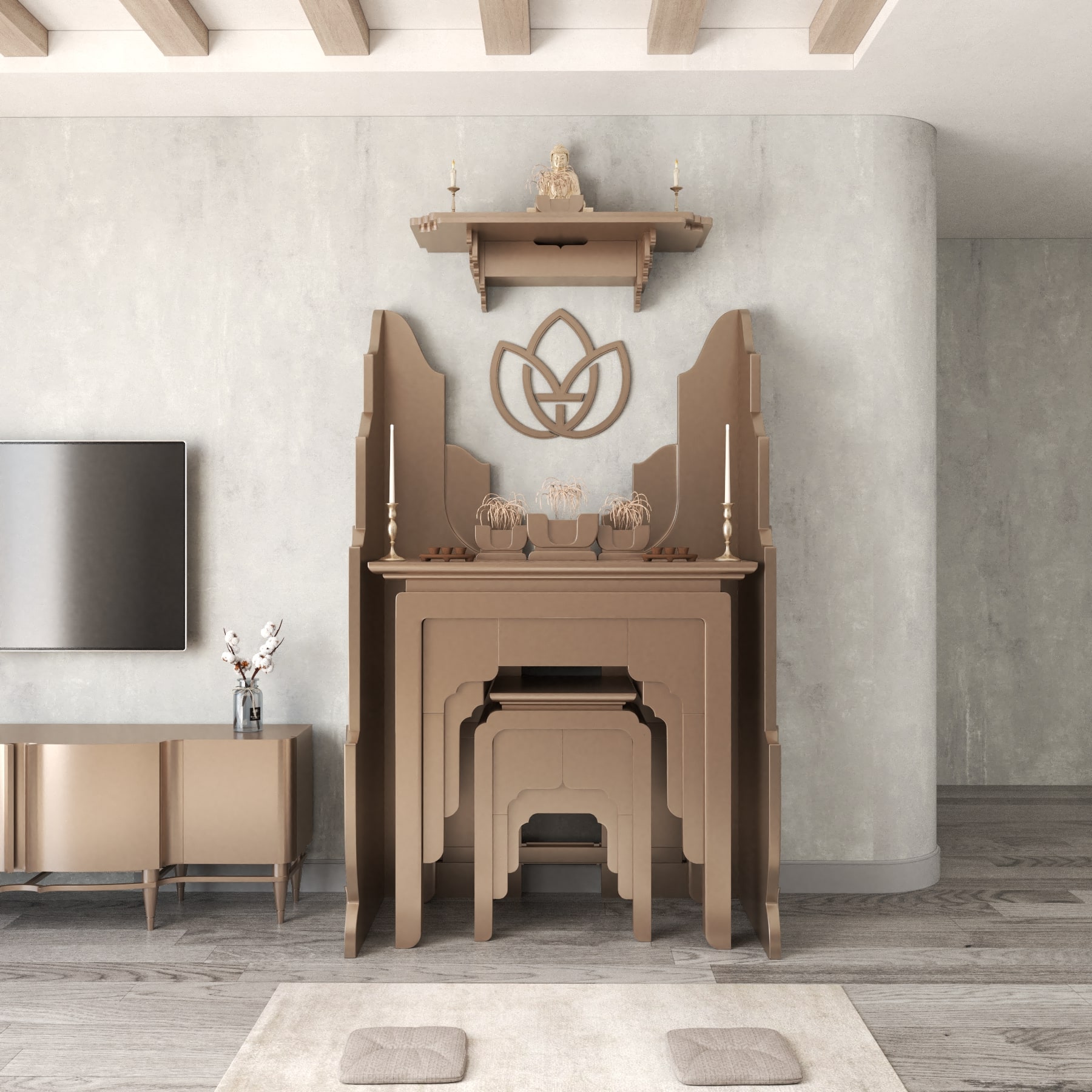 vach-ban-tho-van-lien-nau-kim-06 Khung cảnh vách bàn thờ Vạn Liên - bàn thờ gia tiên Nghinh Sơn góc chính diện