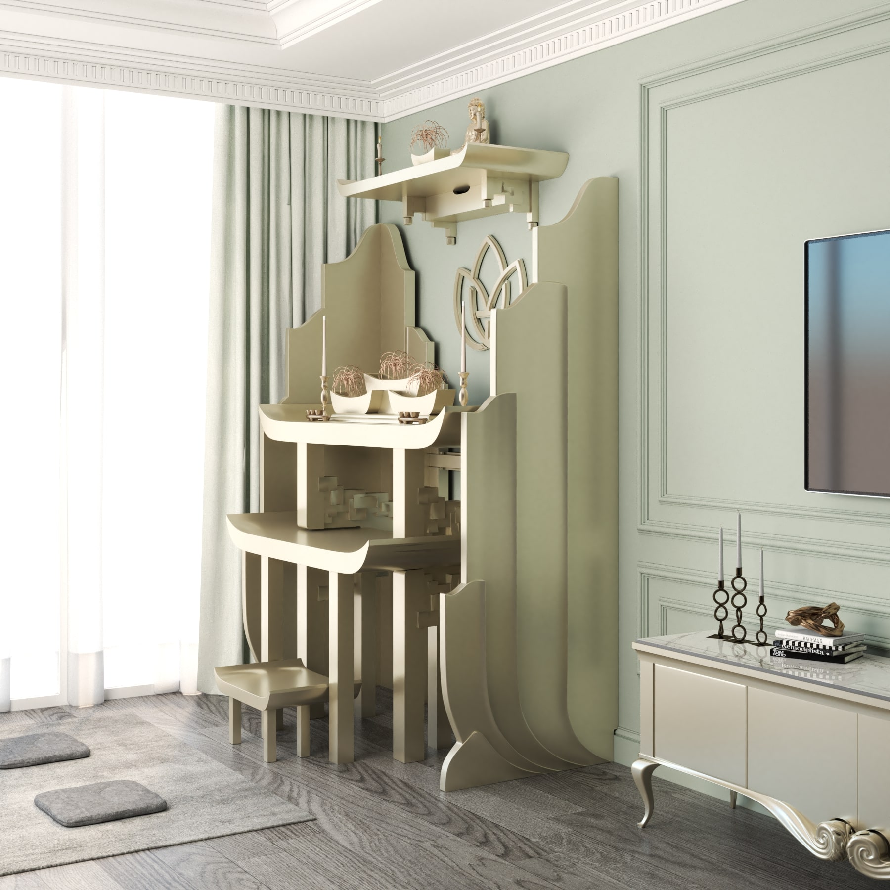 vach-ban-tho-van-lien-vang-kim-04 Khung cảnh vách bàn thờ Vạn Liên - bàn thờ gia tiên Thiên An góc nghiêng