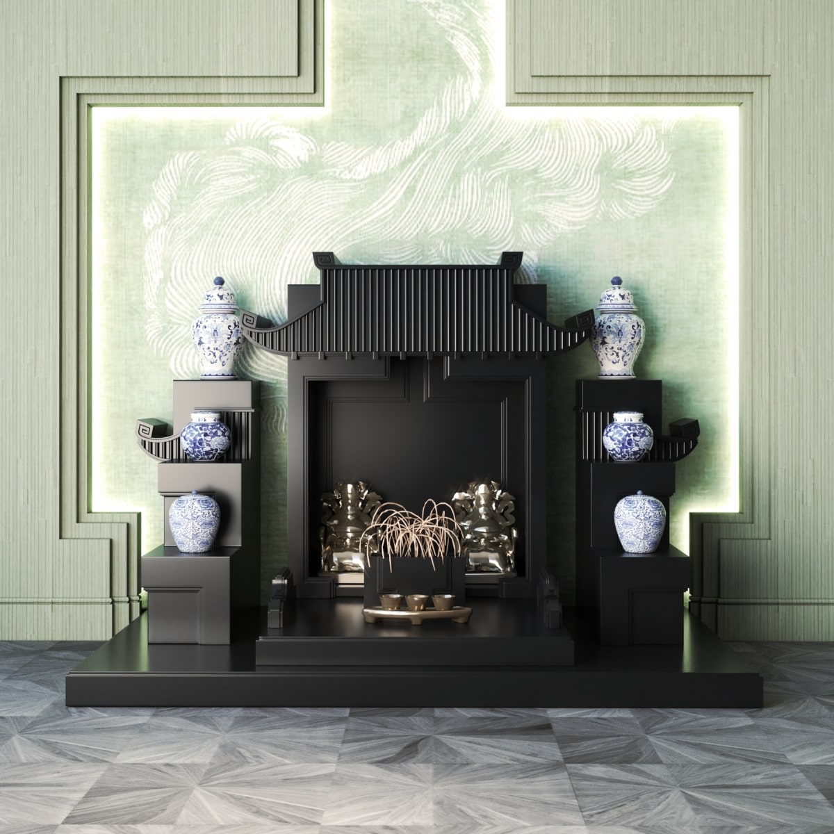 Khung cảnh bàn thờ tam cấp mãn đường đen huyền