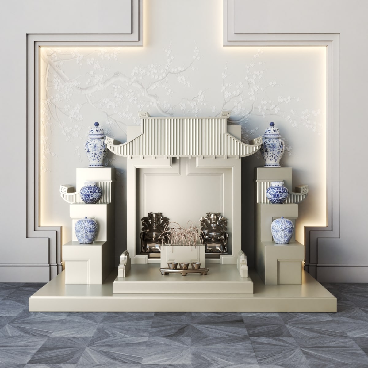 Khung cảnh bàn thờ tam cấp mãn đường vàng kim 1